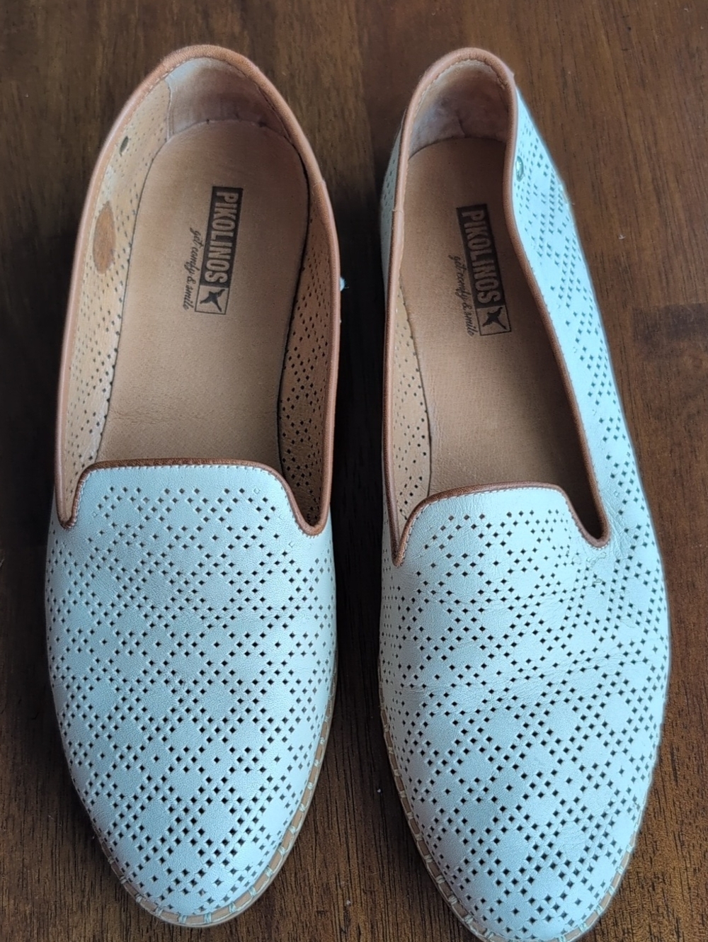PIKOLINOS Merida Cream Perforated Slip-On Loafers with Tan Trim